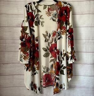 Lime N Chili Cream Floral Cardigan Kimono Open Front Size L